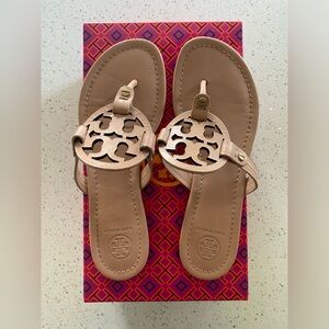 Tory Burch Miller Calf Leather Sandals Size 7.5 color Light Makeup